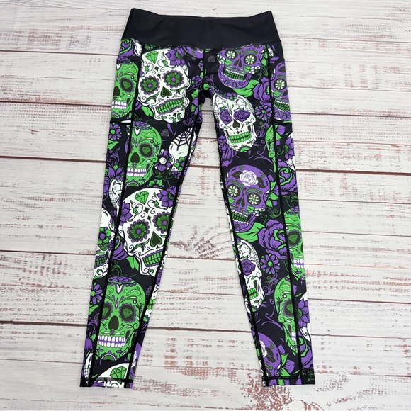 Constantly Varied Gear CVG Women’s Large green purple Chaos sugar skull Leggings - Picture 6 of 9